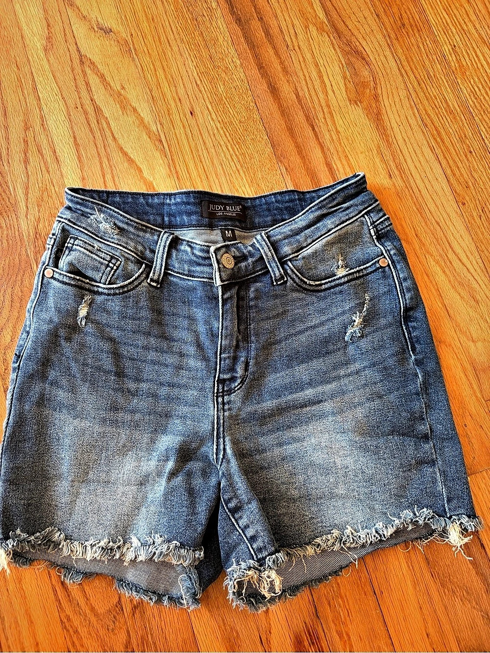 Judy Blue Jean Shorts Distressed Frayed Hem Blue Size Medium